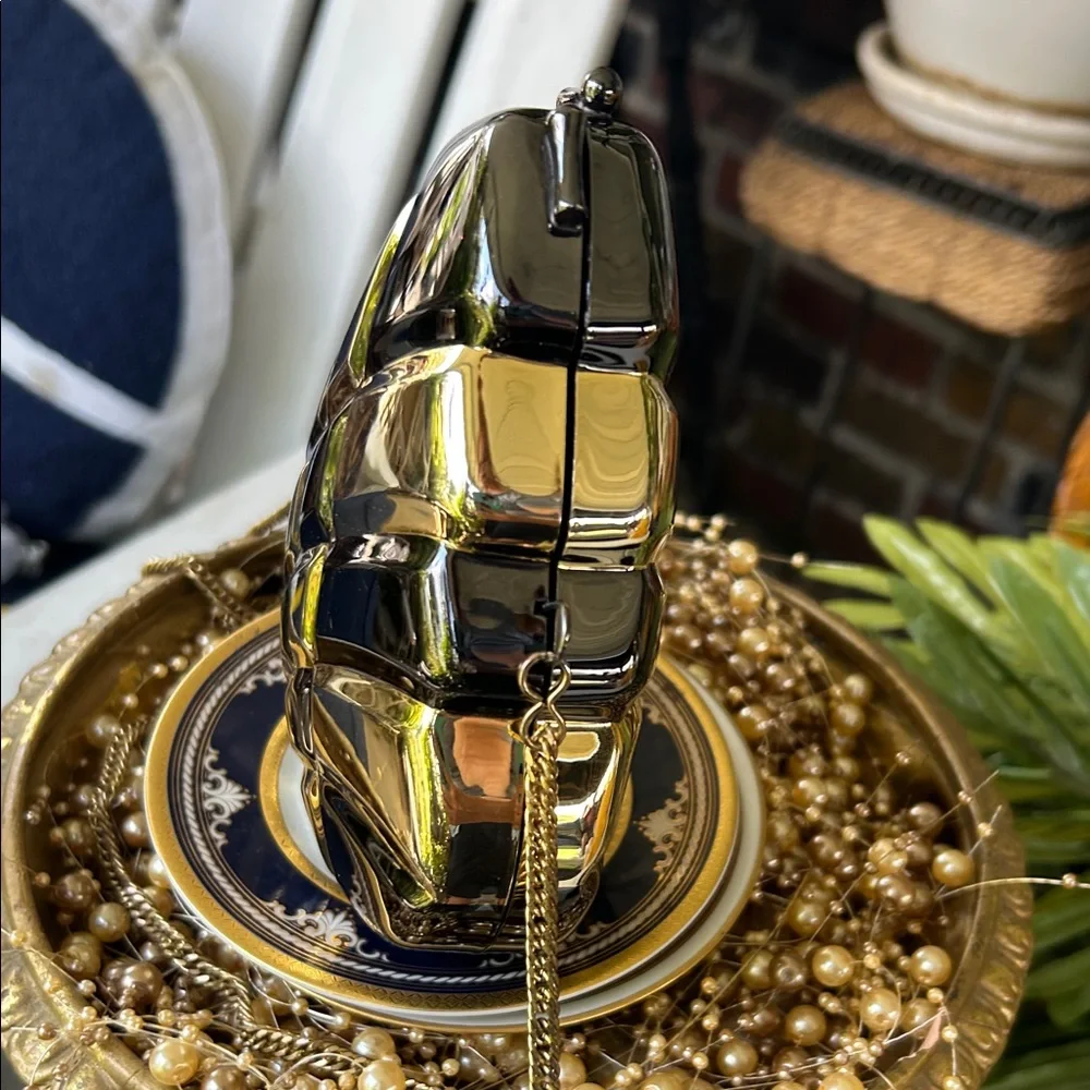 Vintage Art Deco Gold and Black Geometric Lucite Metal Clutch